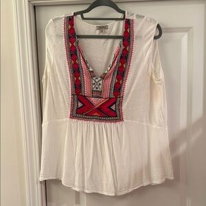 Lucky Brand White and Red Embellished Bib Collar Tank Top
